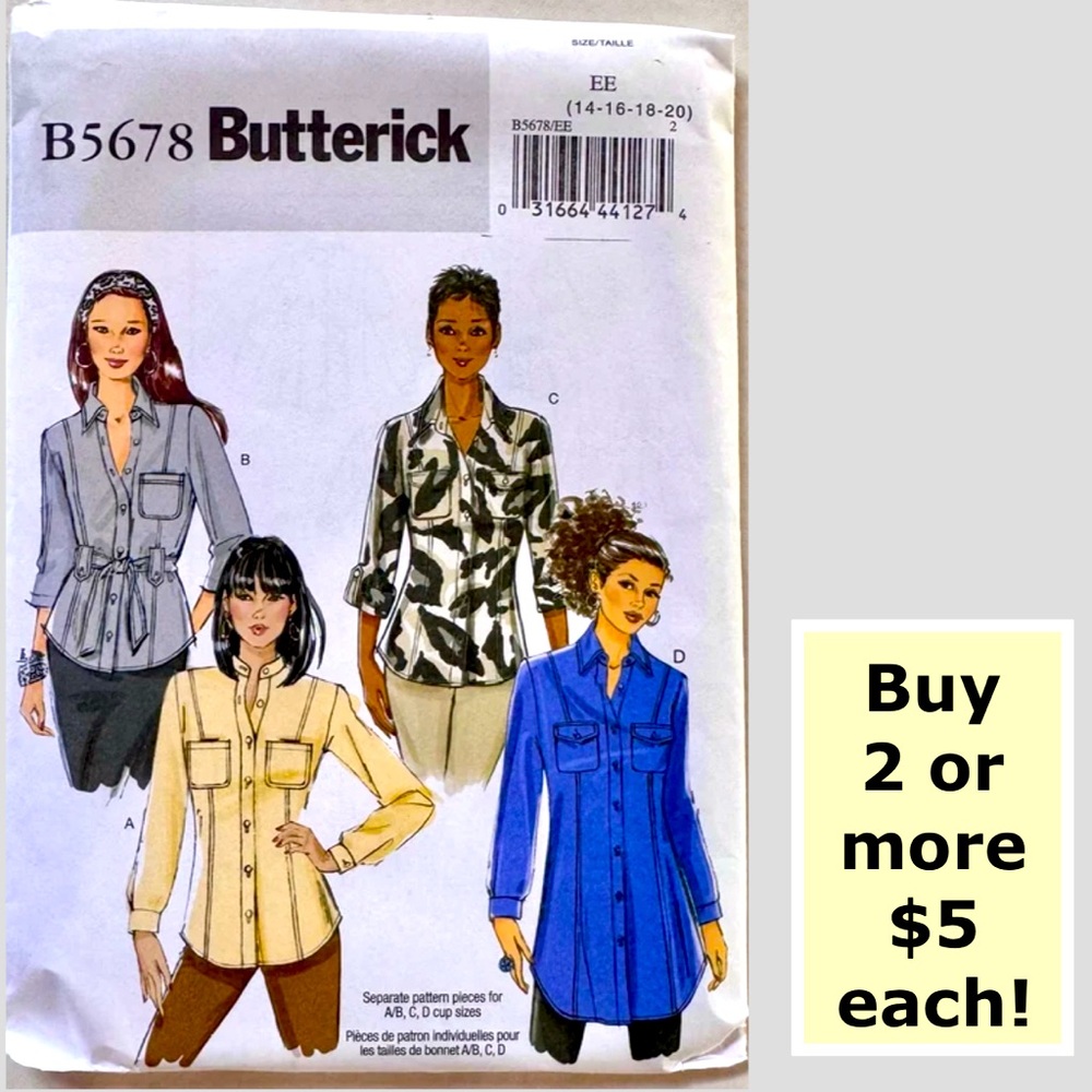 BUTTERICK B5678 Uncut Sewing Pattern Shirt & Sash (Sizes 14-16-18-20)